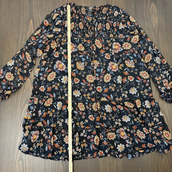 Forever 21 Black Floral Boho Babydoll Mini Dress Women’s‎ Large Tiered Skirt - Picture 16 of 16